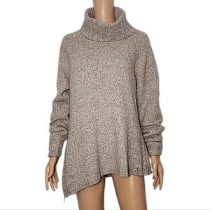 Athleta Brindle Asymmetrical Sweater  Sz 1X Brown Wool Blend Turtleneck Side Zip